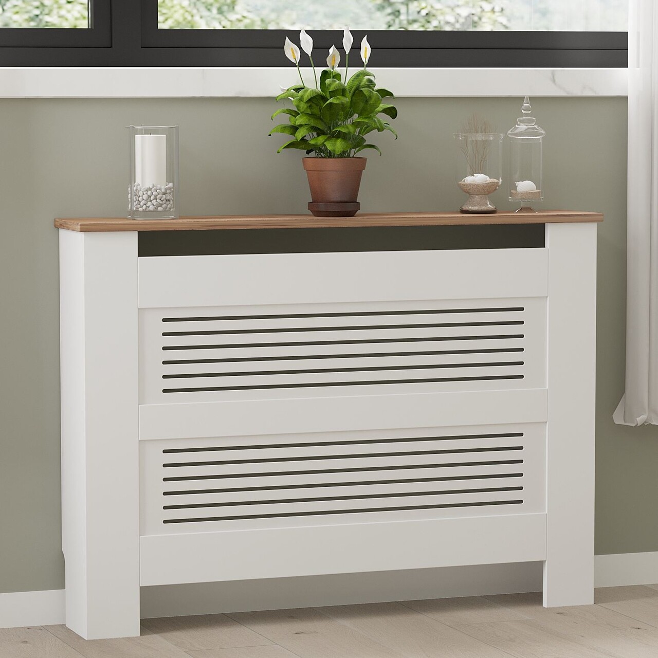 Dulap radiator, Puqa Design, Termora, 112x19x82 cm, PAL/MDF, Pin Atlantic / Alb - imagine 7